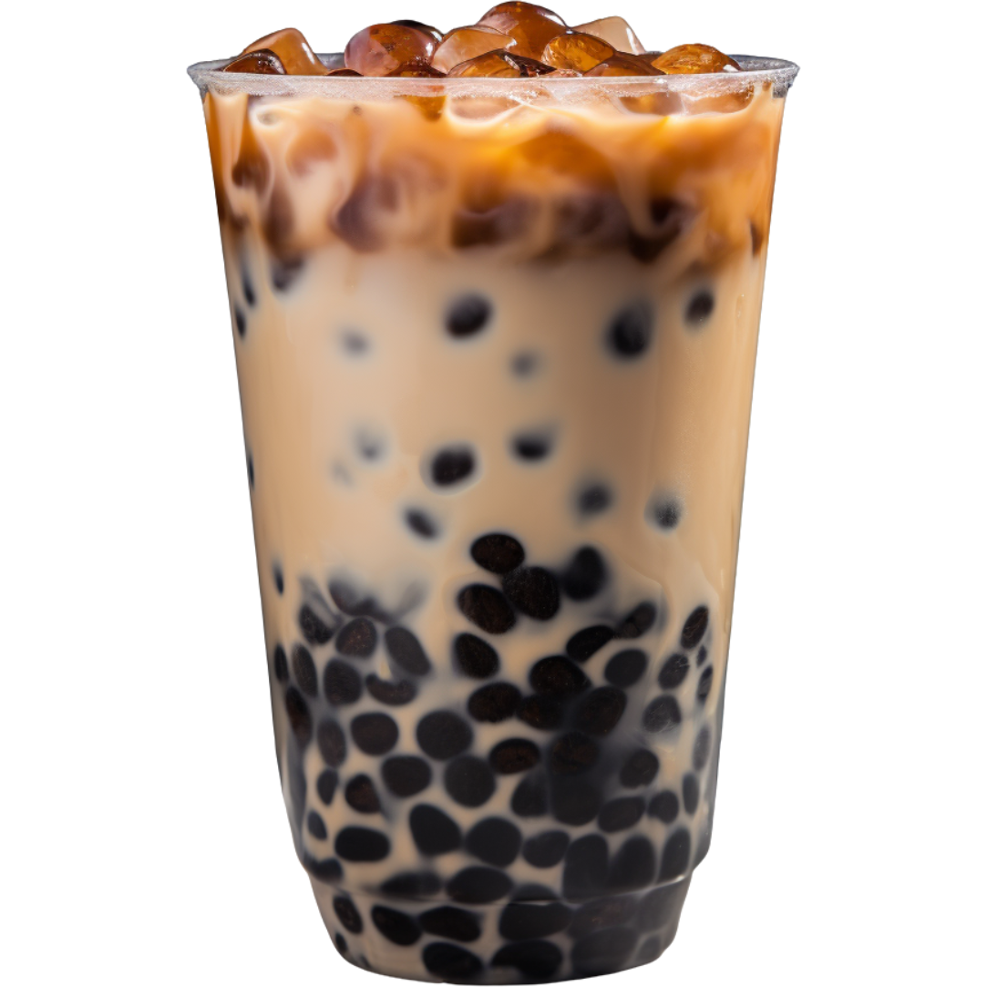 Classy Scoops brown sugar boba milk tea in a clear cup with tapioca pearls